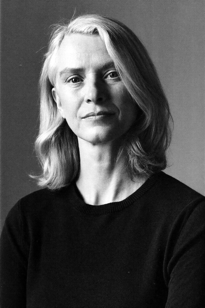 Black and white portrait of a woman with silver hair