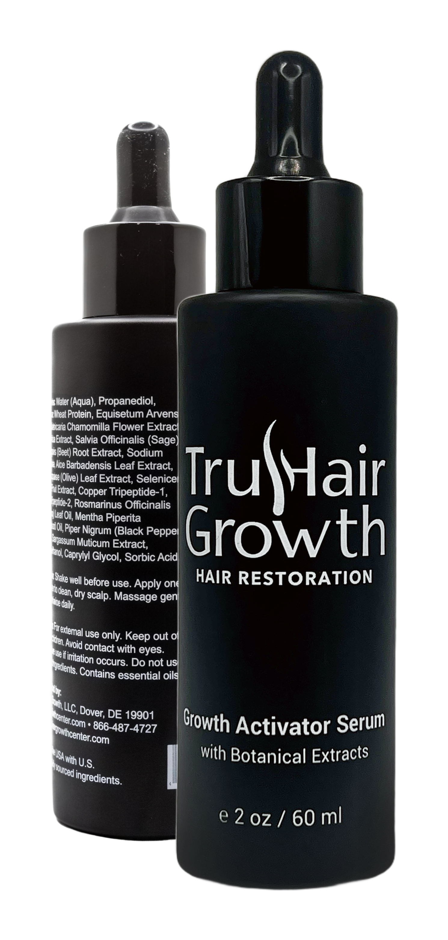 Tru Hair Growth Activator Serum, front and back of the bottle